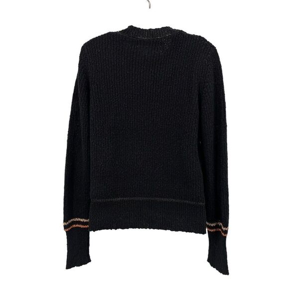 Raquel Allegra Pullover Sweater Size 1 Black Knit Cotton Long Sleeve Distressed - Picture 11 of 14